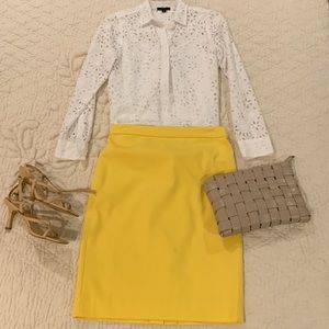 J Crew No. 2 Pencil Skirt In Bi-Stretch Cotton Blend, in Warm Sun yellow, new, 4